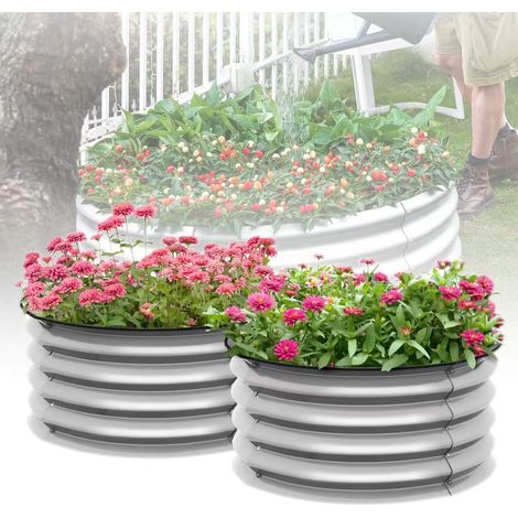 Paquet de 2 parterres de fleurs surélevés galvanisés,2×2×1 pieds,boîtes de plantation de jardin,adaptés à la culture de légumes,de Fruits et de fleurs (1/5)