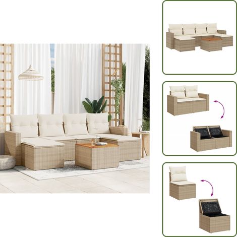 The Living Store 7-tlg. Garten-Sofagarnitur mit Kissen Beige Poly Rattan - Gartenmöbel - Outdoor Möbel - Lounge Set - Rattan Gartenset - PE-Rattan (1/5)