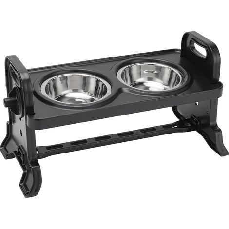 Black Elevated Feeder with 2 Stainless Steel Bowls, 38cm W x 18.5cm D x 20.5cm H (1/5)