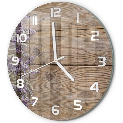 Horloge Murale Ronde Originale en Verre Silencieuse Design Moderne Salon Lavande sur bois fi 30 cm (1/5)