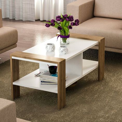 Mesa de Salón Langosco, un Compartimento, 60x90x42h cm Blanco Nogal (1/3)