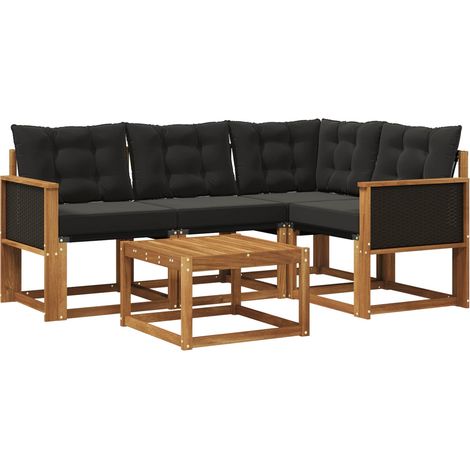 vidaXL Outdoor Sofa Set with Cushion 5 pcs Natural and Black (1/4)