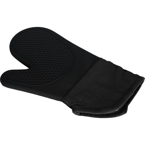 Gants de cuisine en silicone et coton résistants à la chaleur pour four à micro-ondes et pâtisserie maison - Noir