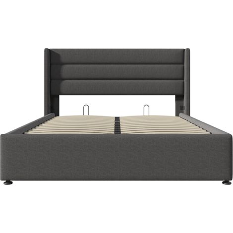 Cama matrimonial con almacenaje hidráulico 160x200 cm en lino gris MODENUIT (1/5)