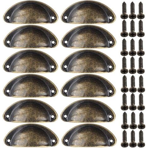 Poignées coquillage vintage - Ensemble de 12 poignées semi-circulaires pour tiroirs et portes (1/5)
