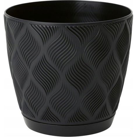 Flow Petit Eco Recycling-Blumentopf mit Untersetzer 17 Schwarz FORM-KUNSTSTOFF