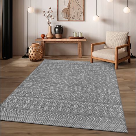 Tapis intérieur/extérieur résistant aux intempéries pour balcon, cuisine et salon 160 cm x 160 cm x 4 mm, Gris-gris foncé, Rond (1/5)