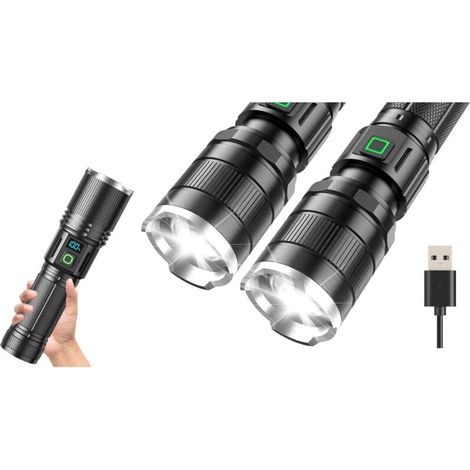 Extrem leistungsstarke, wiederaufladbare LED-Taschenlampe, 3er-Pack mit je 10.000 Lumen, taktische 2000-mAh-Taschenlampe mit 3 Zoommodi, wasserdichte Mini-Taschenlampe (IP65).