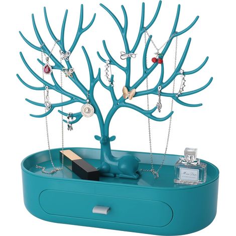 Présentoir à bijoux en forme de bois de cerf avec tiroir, coloris bleu, organisateur décoratif (1/5)