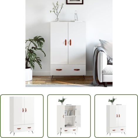 vidaXL Hochglanz-Weiß Schrank -  Highboard Hochglanz-Weiß 69,5x31x115 cm Holzwerkstoff (1/5)
