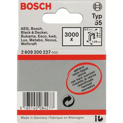 Bosch Schmalrückenklammer Typ 55 geharzt, 23, 3000er-Pack, für Druckluftnagler/Drucklufthefter