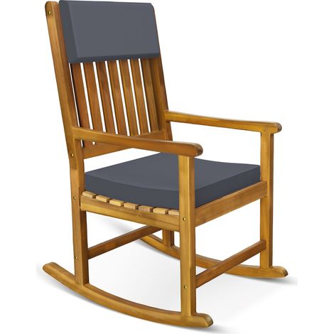 CASARIA® Chaise à bascule en bois d'Acacia 54x77x107 cm capacité de charge 160kg fauteuil extérieur pour terrasse rocking chair jardin avec coussins Anthracite