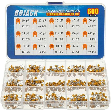 15 Values 600 Pieces High Quality Ceramic Capacitors Assortment Kit Capacitance from 10 pf to 100 nF Pack in Box (1/4)