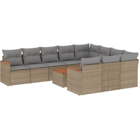 Maison Exclusive - 11-tlg. Garten-Sofagarnitur mit Kissen Beige P (1/3)