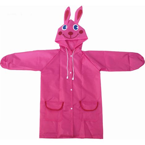 Bunter Kinderregenmantel mit Tiermuster, rosa, umweltfreundlicher Schulregenmantel für Mädchen (1/5)