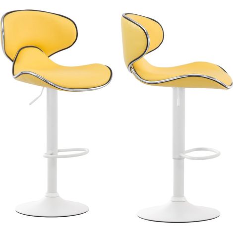 Set di 2 sgabelli da bar dal design contemporaneo con gambe in metallo bianco opaco e sedute sintetiche gialle 100000349