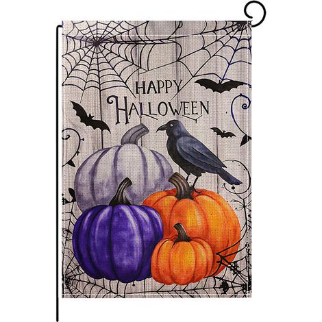 Bannière de jardin d'Halloween avec imprimé crâne, citrouille et visage de fantôme, en polyester, style américain, à suspendre en extérieur - 30 x 40 cm (polyester double face) - WSJ-58