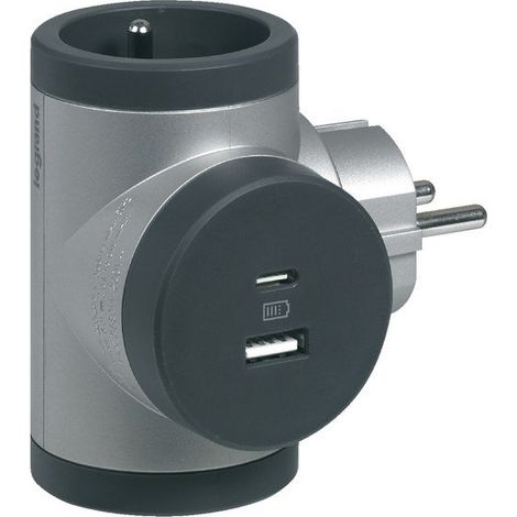 Compacto de pared triple USB, 2 tomas de aluminio LEGRAND
