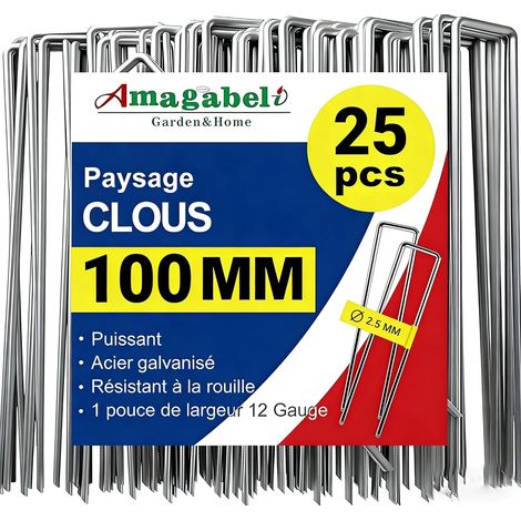 25 - Piquet De Fixation - Agrafe Toile - Forme U Galvanisée Pour Paillage Et Bâche - Acier Résistant Extérieur - Argent - 15x10 cm (1/5)