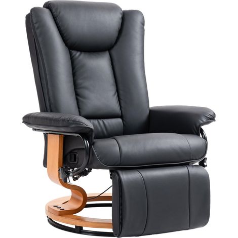 Sillón de relajación Sillón TV giratorio con función reclinable y reposapiés con capacidad para hasta 150 kg, Sillón TV de piel sintética en color negro para salón