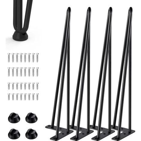 Lot de 4 pieds de table en épingle à cheveux - 3 barres - Pieds de meubles en métal avec protection de sol - Hauteur : 40 cm - Pour tables basses, tables basses, bureaux, tables à manger (1/5)