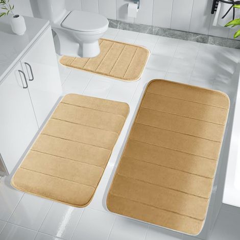 Tapis De Bain - Mousse À Mémoire De Forme - Absorbant Et Anti-Dérapant - Pour Salle De Bain - Lot De 3 (1/5)