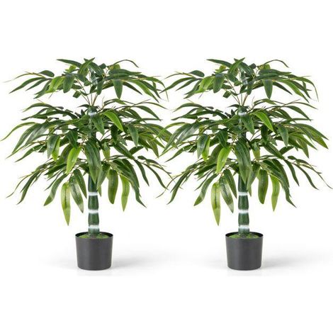 Bambou artificiel vert 100 cm lot de 2 avec pot de pépinière en plastique et branches ajustables pour maison bureau et salon (1/5)