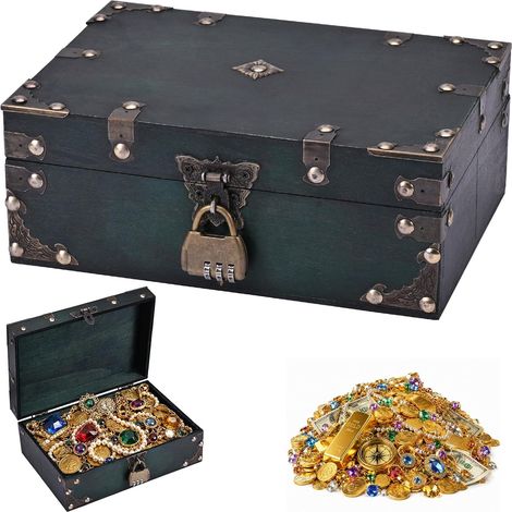 Coffre Trésor Vintage en Bois Coffre Pirate Enfant Boite avec Cadenas (1/5)