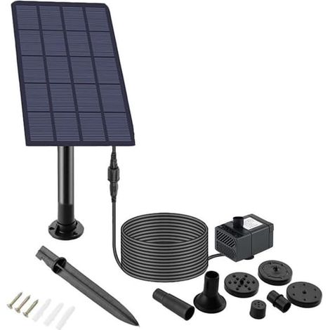 Pompe à fontaine solaire à 5 buses, adaptée aux applications extérieures telles que les bains d'oiseaux, les bassins de jardin, les piscines et les aquariums. (1/4)