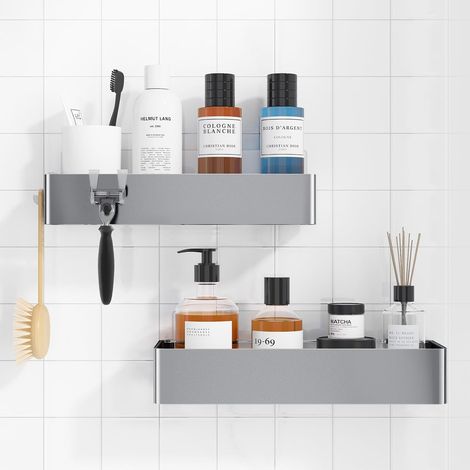 Étagère de douche Kitsure sans perçage - Lot de 2. Organisateur de salle de bain antirouille, séchage rapide, grande capacité, porte-shampoing résistant pour la douche, 4030BL. (1/2)