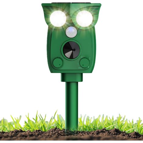 Ahuyentador de gatos ultrasónico, ahuyentador de animales solar, 4 modos, repelente ultrasónico, ahuyentador de martas con detector de movimiento y flash LED para gatos, perros, ratones, pájaros (1/5)