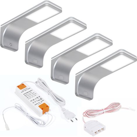 4er SET SOTECH LED Unterbauleuchten VIOLA 4000K neutralweiß (12V 3,5W 160 x 55 x 60,5 mm) inkl. Trafo und Touch Dimmer / Anschlußfertiges Plug & Play Set