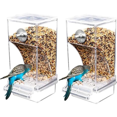2 Mangeoire Acrylique, Distributeur Semi-Fermé, Déflecteur Anti-Gaspillage, Pour Cage Oiseaux (1/5)