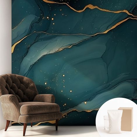 Tapete Vliestapete mit Kleber - modernes Design - Wohnungsdeko - geruchslos - langlebig Dunkelblaue Abstraktion 250x250 cm (1/5)