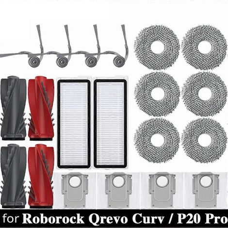 Accessoires pour aspirateur Roborock Qrevo Curv : rouleau principal, brosse latérale, filtre HEPA, chiffon de nettoyage et sac à poussière. (1/5)