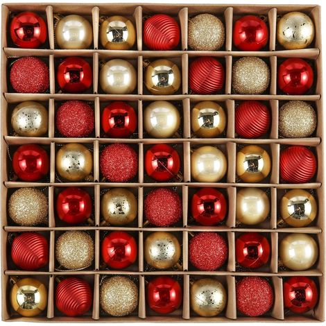 49 Weihnachtskugeln 3 cm, Rot-Gold, mit Aufhängern, Christbaumschmuck (1/5)