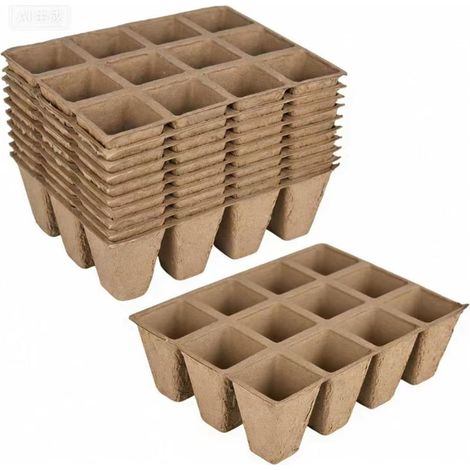 Lot de 10 4 x 4 cm Seed Pots Biodegradable Seedling Pots 120 Cell Seed Pots Cellulose Seedling Trays Small Squares Natural Paper Pulp for Seedling Seeds Cuttings (1/5)