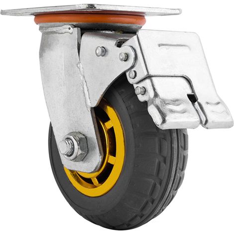 Roulette universelle de 7,6 cm (3 pouces) avec frein, roue en caoutchouc silencieuse robuste pour usage industriel, pour chariot, remorque ou plateau. (1/5)