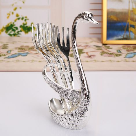 (Fourchette argentée) Ensemble de fourchettes à fruits, brochette à fruits en alliage de zinc et porte-fruits (1/2)