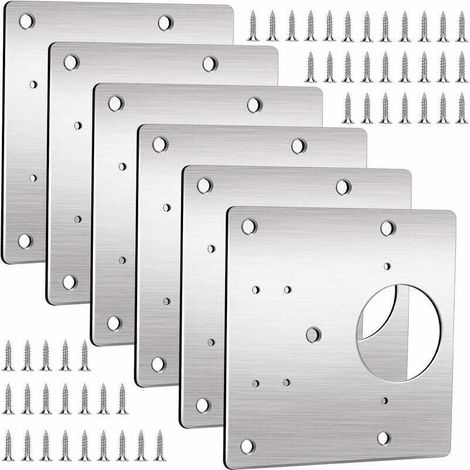 Cabinet Hinge Repair Plates, 6 Pieces Stainless Steel Fixed Plate Wardrobe Door Hinge Repair Kit with Hole and Fixing Screws, for Cabinets, Closets, Shelves (1/4)