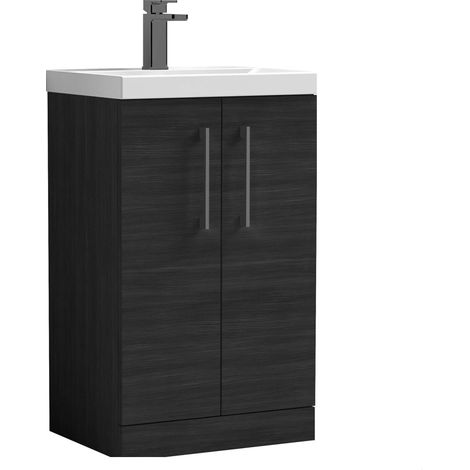 Balterley Bramshall Modern Bathroom 2 Soft Close Door & Mid-Edge Vanity Unit Basin, Charcoal Black, 510mm (1/4)