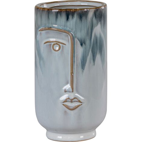 Vaso in porcellana bitonale blu con volto in rilievo, ø9x17 cm