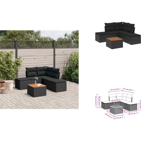 6-tlg. Garten-Sofagarnitur mit Kissen Schwarz Poly Rattan - Gartensorte - Gartenmöbelset - Esstischgarnitur - Outdoor Möbel - Lounge Set (1/3)