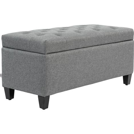 Banco tapizado con almacenaje 100 x 40 x 44 cm de poliéster gris claro y patas de madera HOMVRA (1/5)
