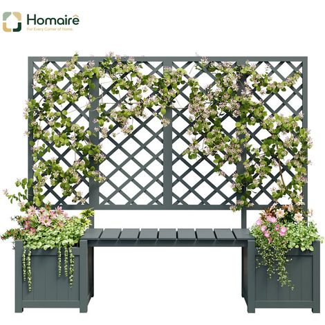 HOMAIRE Blumentopf avec Spalier, Sitzgelegenheit et grand espace pour jardin et terrasse en bois de Tanne grise massif