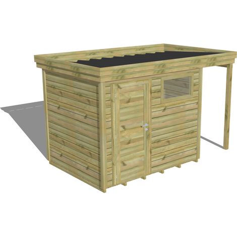 ABRI DE JARDIN bois Pin autoclave 27mm - 3,64x2,14m / 7,8m2 - Bac acier - Plancher bois (1/5)