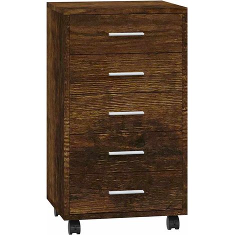 Schubladenschrank mit Rollen Räuchereiche Holzwerkstoff vidaXL