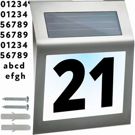 Solarbetriebenes Hausnummernschild aus Edelstahl mit LED-Beleuchtung，Hausnummernbeleuchtung，solarbetriebenes Hausnummernschild (1/5)