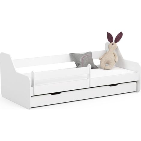 Lit enfant 80x180 cm avec tiroir et barrière avec matelas blanc mat modèle Activ (1/5)