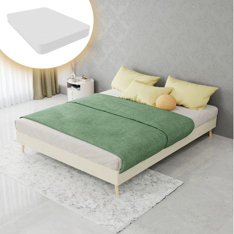 Letto matrimoniale 200x140x53 cm, con materasso incluso, struttura stabile, stile moderno, tessuto e metallo beige (1/5)